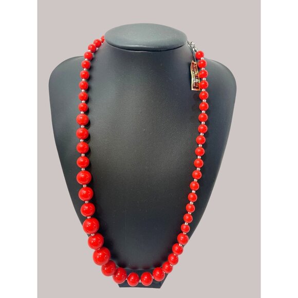 Vintage Genuine Lucite Lipstick Red Beaded Necklace Made In Hong Kong 24 " - Picture 1 of 5
